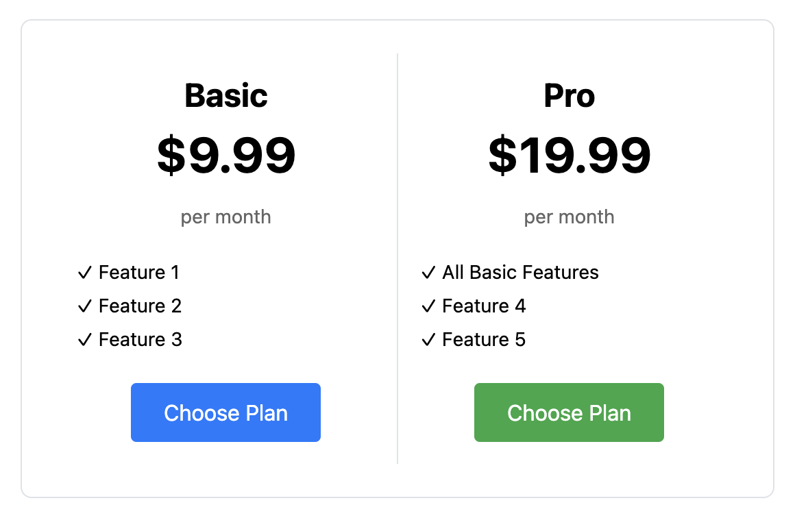 Pricing Table