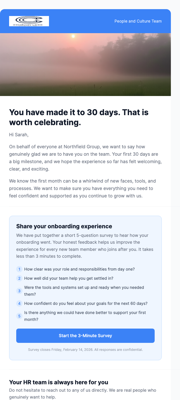 30-Day New Employee Check-In