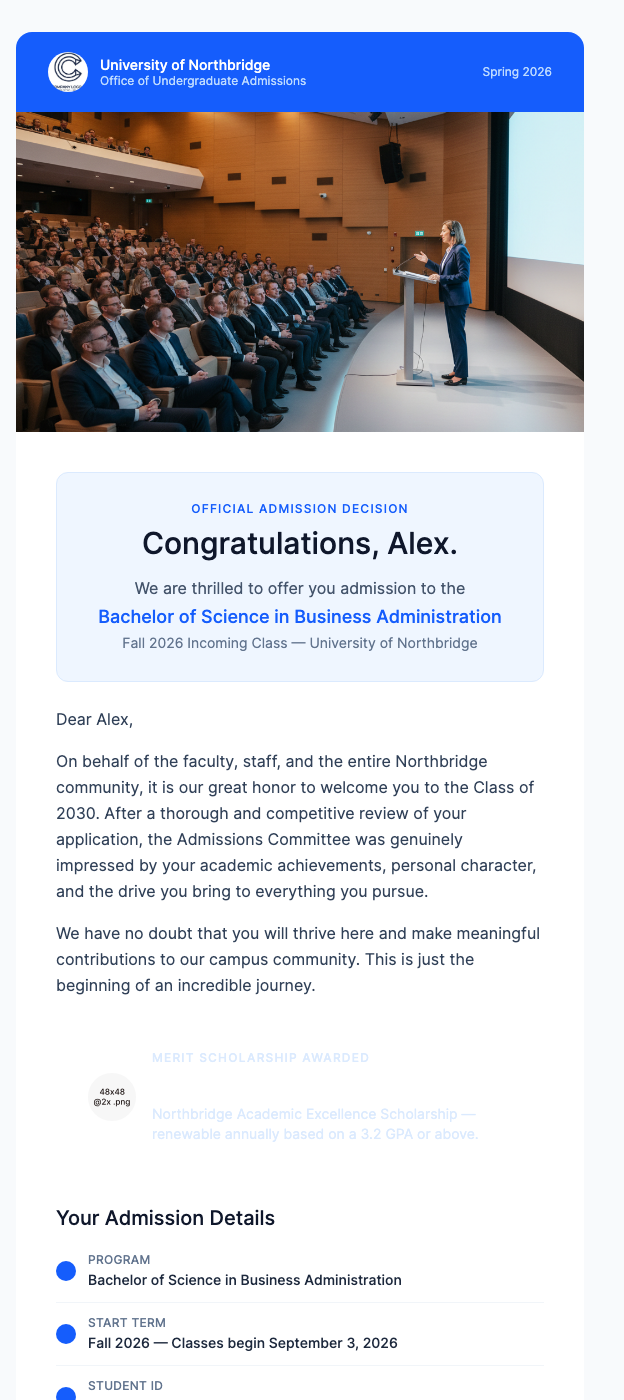 Acceptance Letter – Congratulations