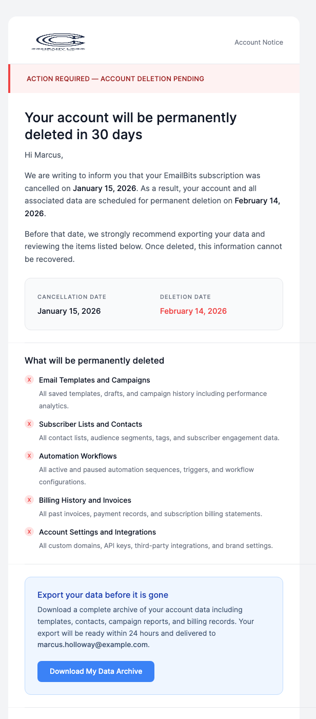 Account Deletion Warning