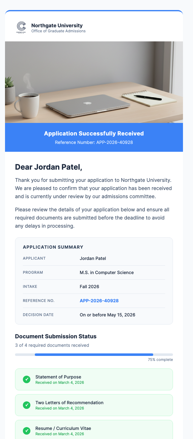 Application Received Confirmation