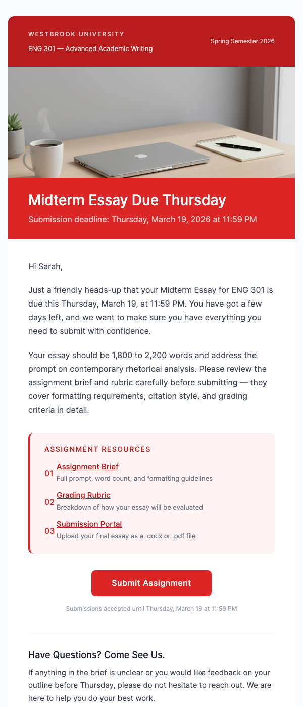 Assignment Due Reminder – 2 Days Left to Submit