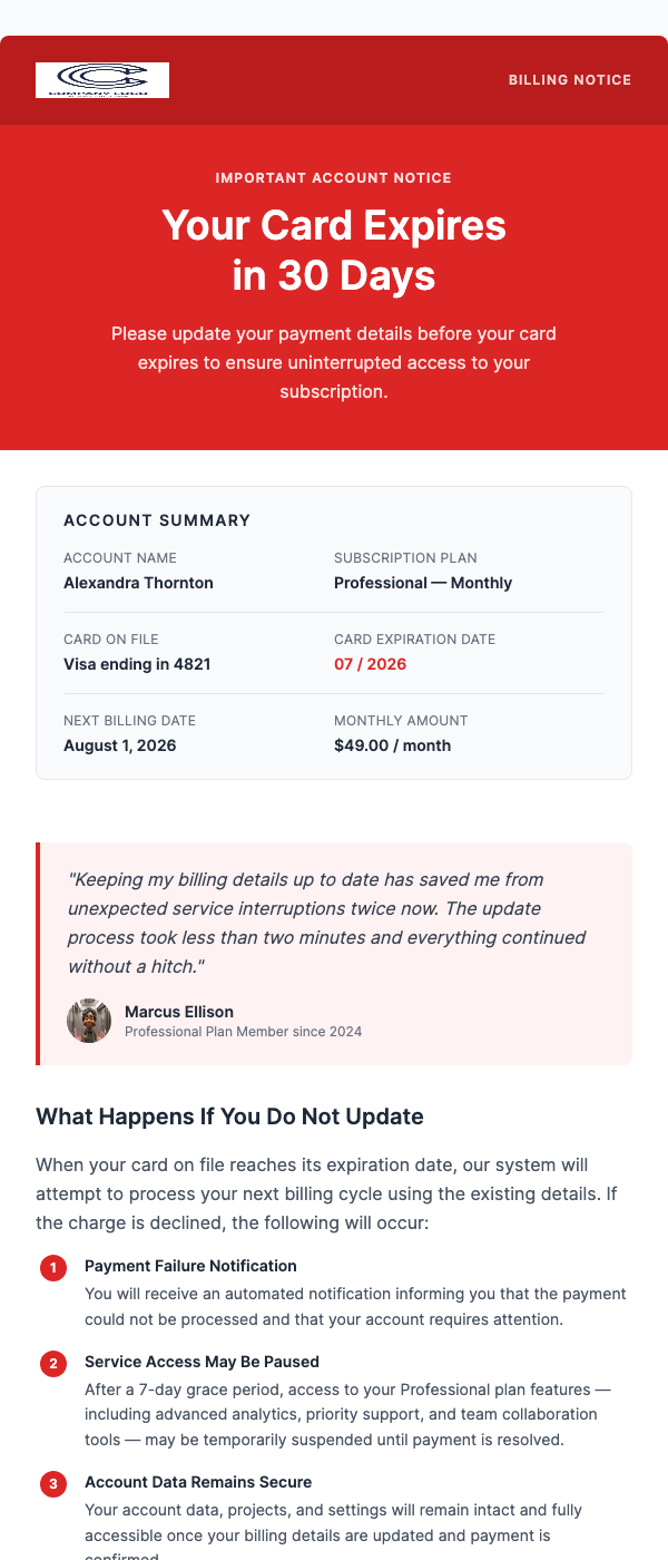 Billing Alert – Your Card Will Expire Soon