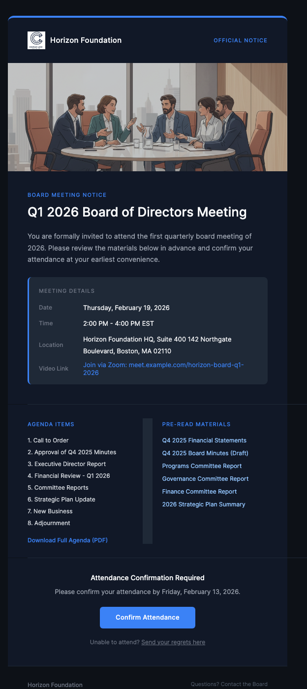 Board Meeting Notice – Agenda & Documents Inside