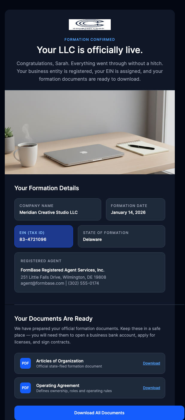 Business Entity Formation Complete – Your LLC Is Ready
