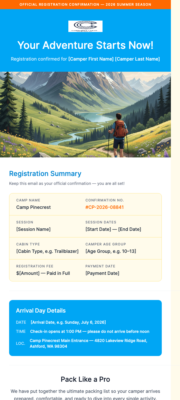 Camper Registration Confirmed – See You This Summer