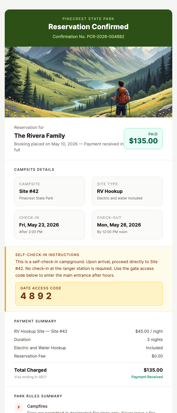 Camping Reservation Confirmation
