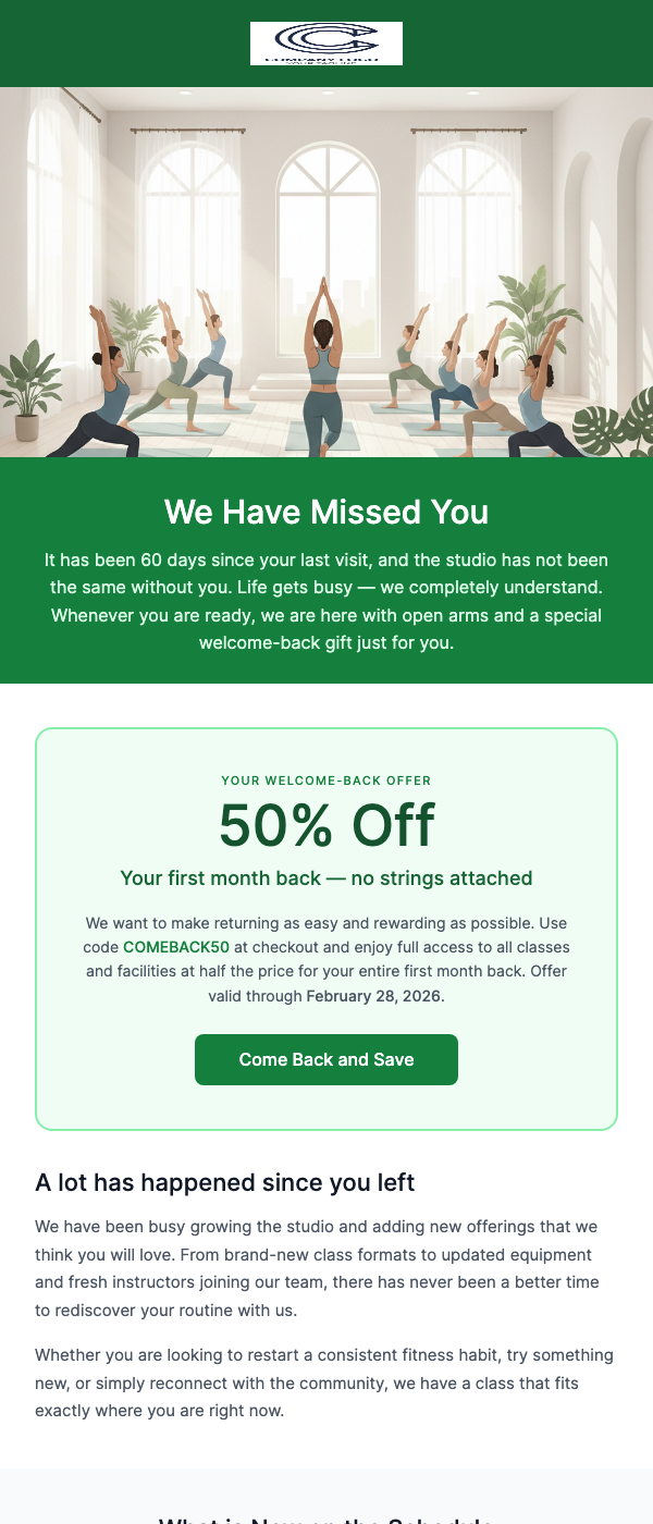 Cancellation Alert – We Miss You, Come Back Offer