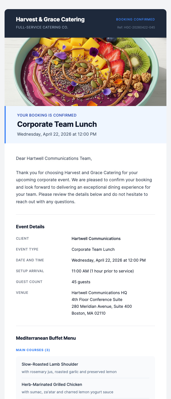 Catering Event Booking Confirmation