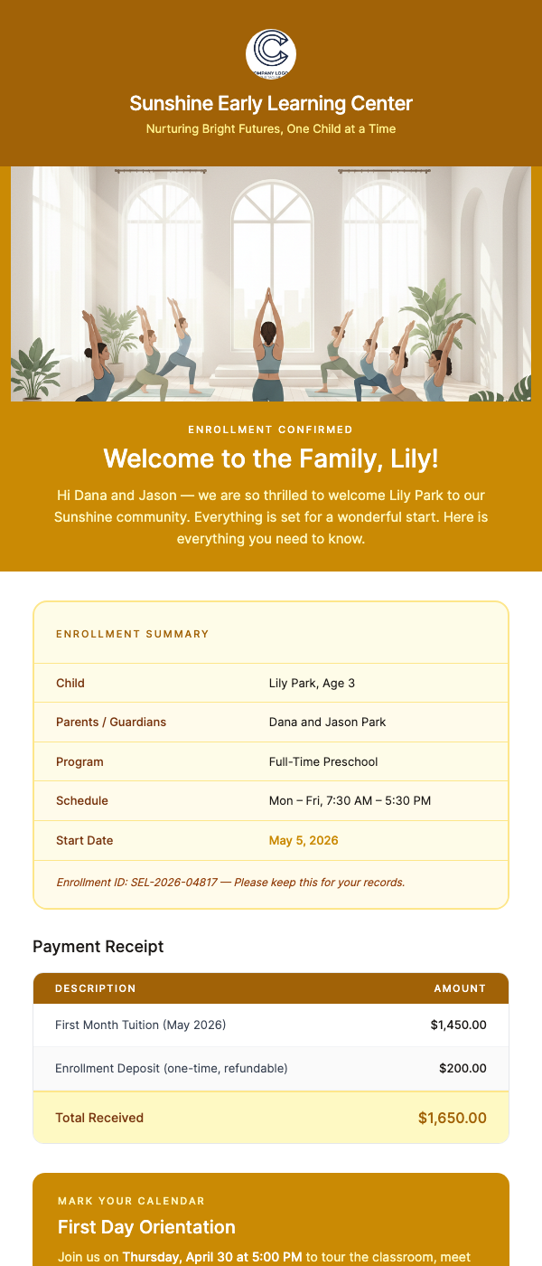 Childcare Enrollment Confirmation