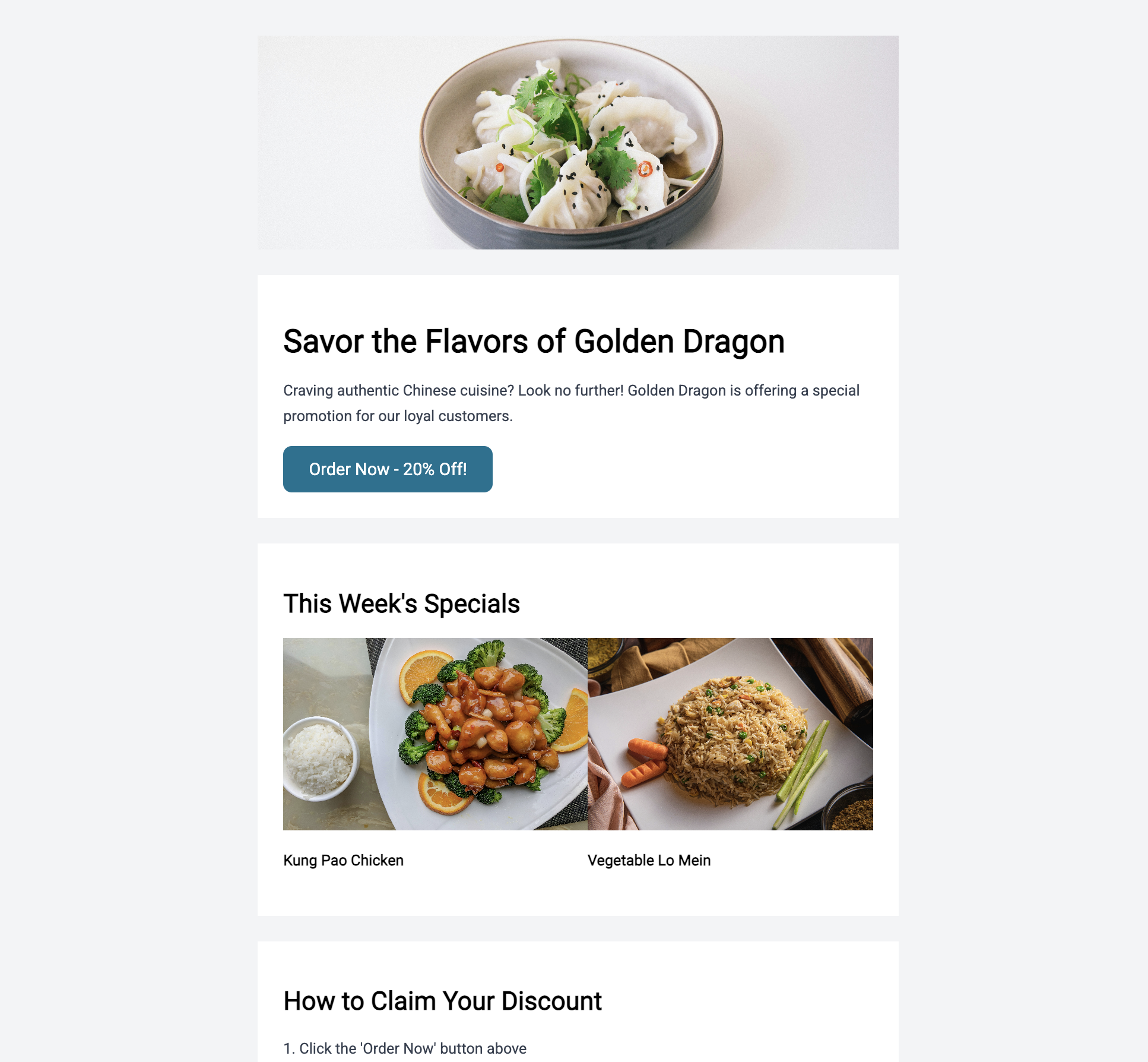 Chinese Takeout Promo Email