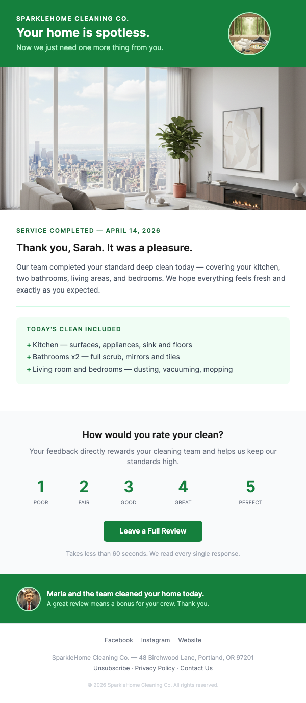 Cleaning Complete – Rate Your Experience
