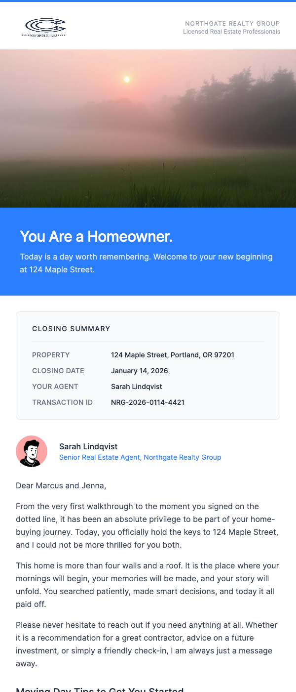 Closing Day Congratulations