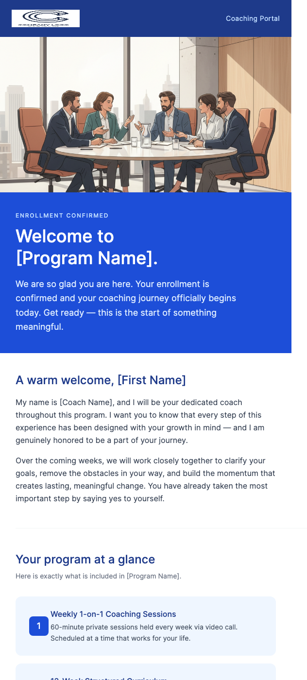 Coaching Program Enrollment Confirmed