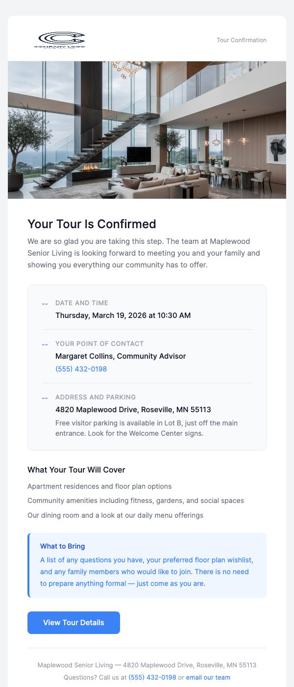 Community Tour Scheduled – We Look Forward to Meeting You