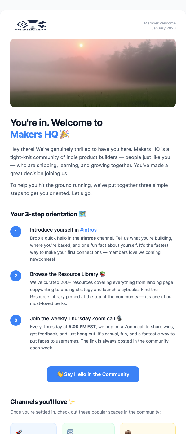 Community Welcome Email