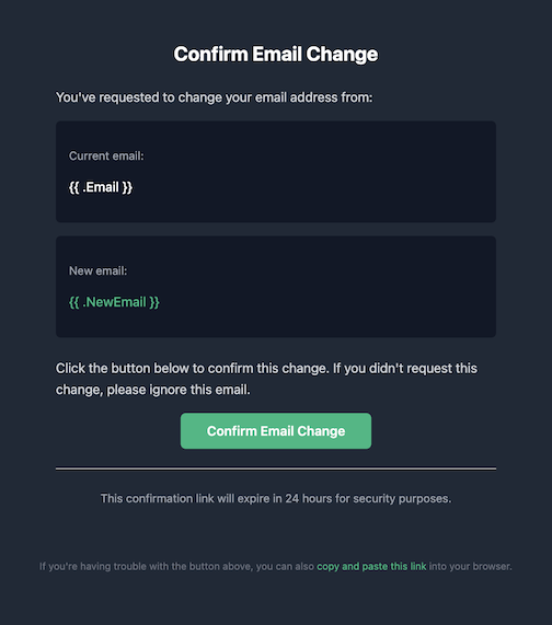 Confirm email change (Dark Theme)