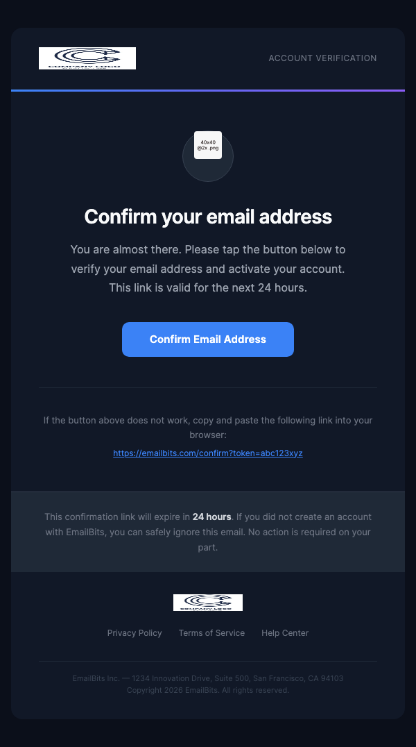 Confirm Sign Up – Dark