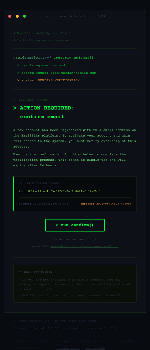 Confirm Sign Up – Terminal