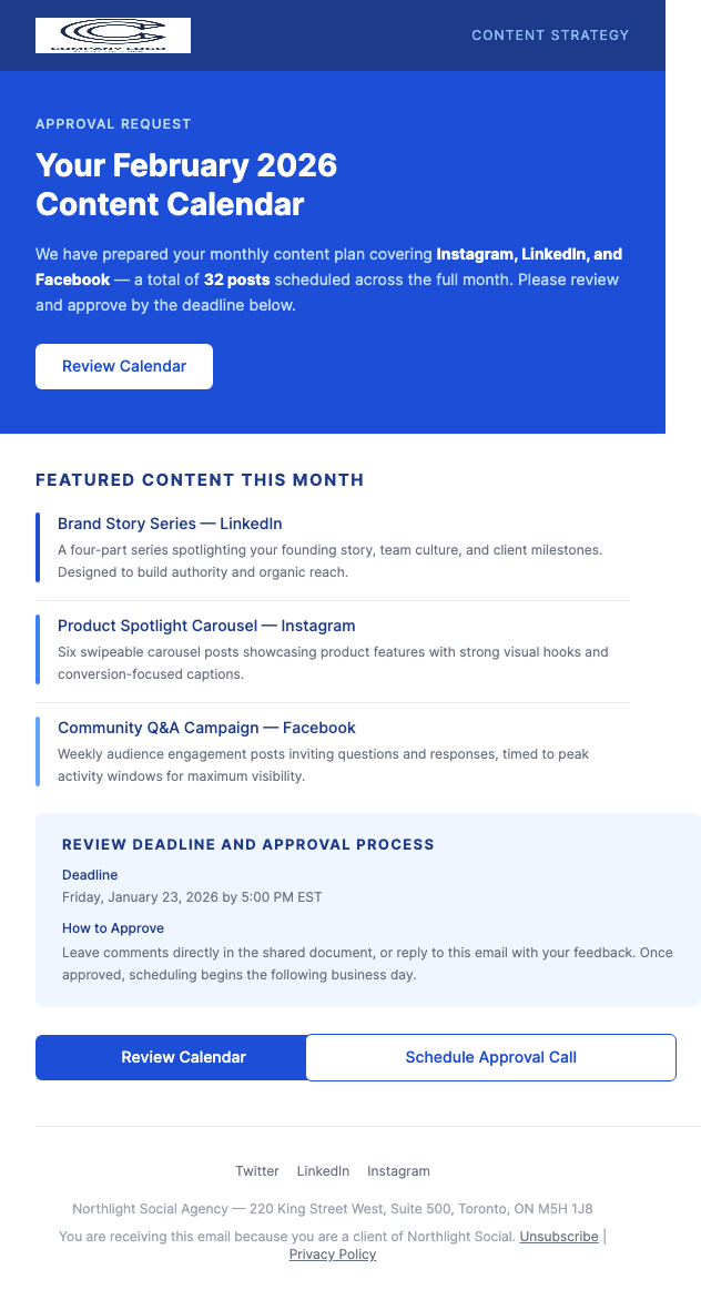 Content Calendar Submitted – Review & Approve