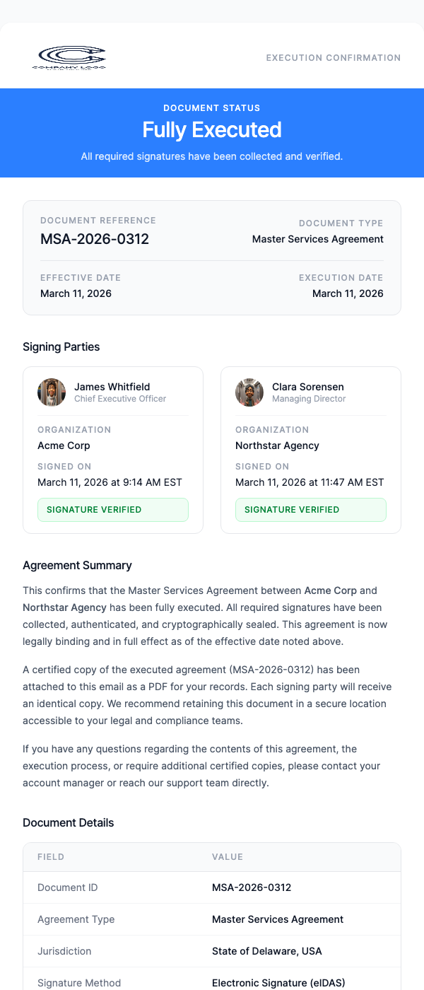 Contract Signed Confirmation