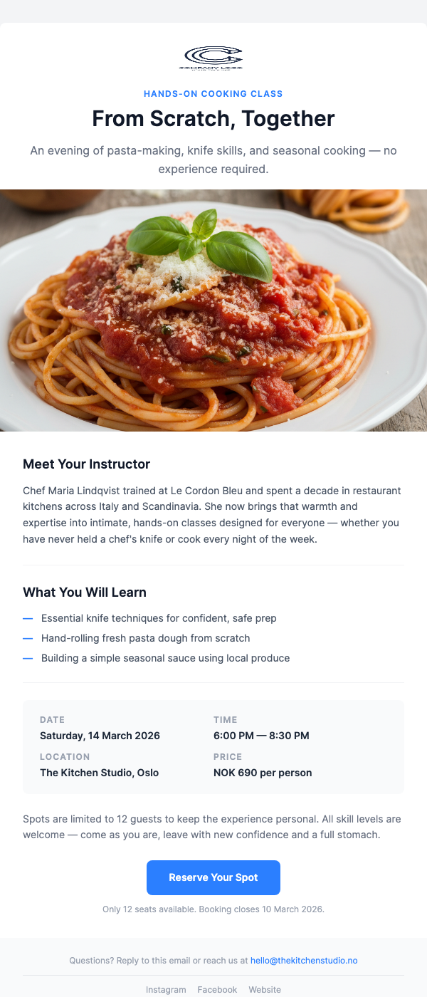 Cooking Class Invitation – Learn Together