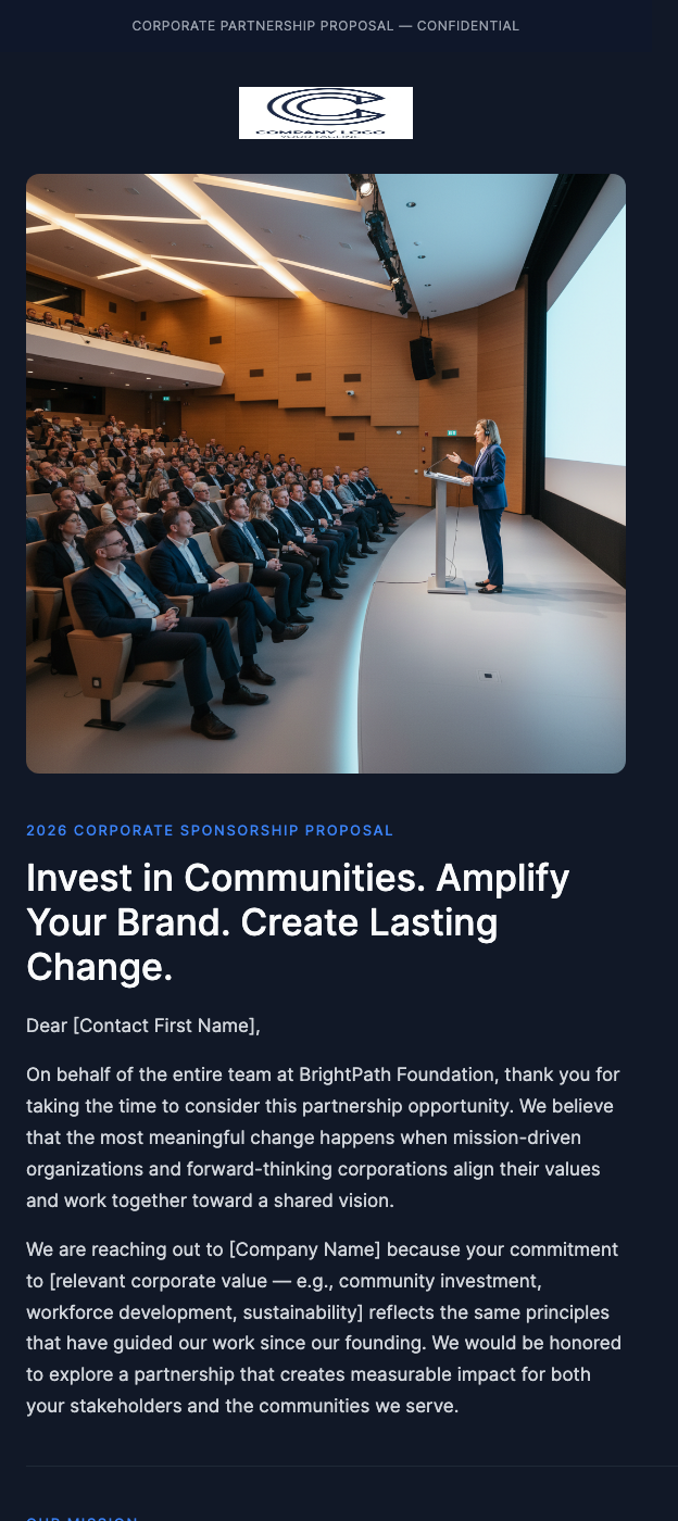 Corporate Sponsorship Opportunity – Partner With Our Mission