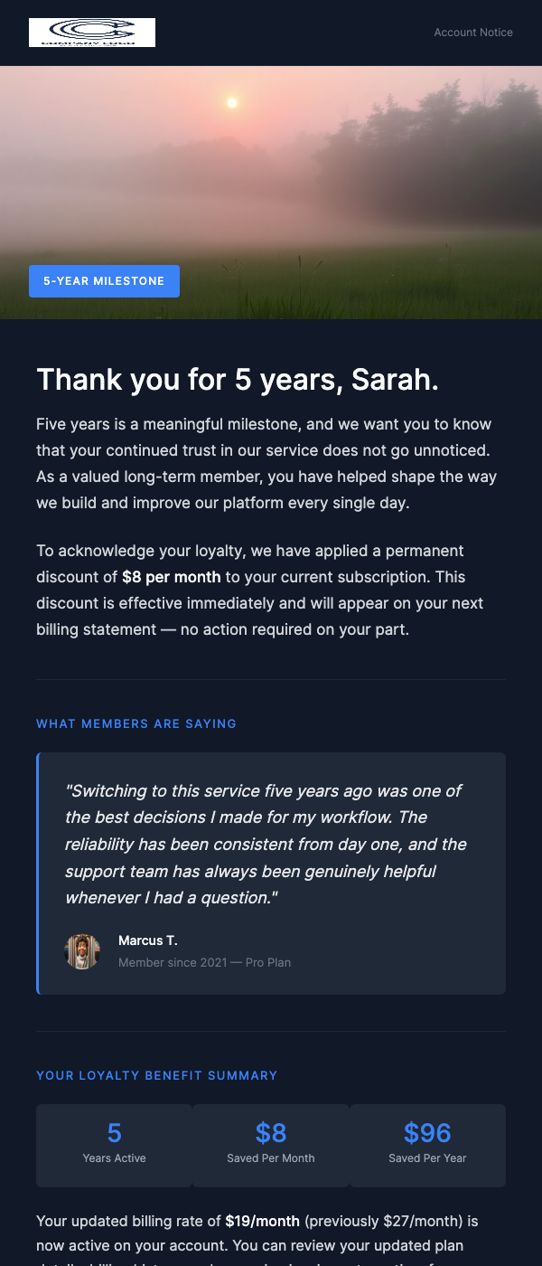 Customer Appreciation – Loyalty Discount Applied