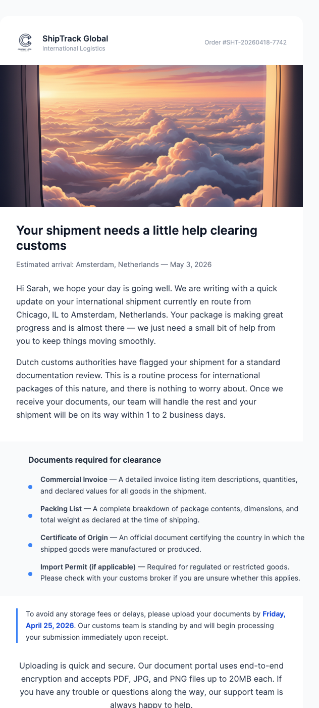 Customs Clearance Needed – Action Required