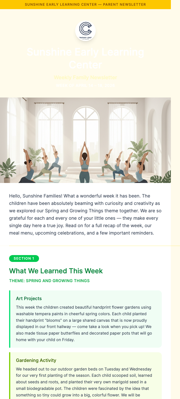 Daycare Weekly Parent Update