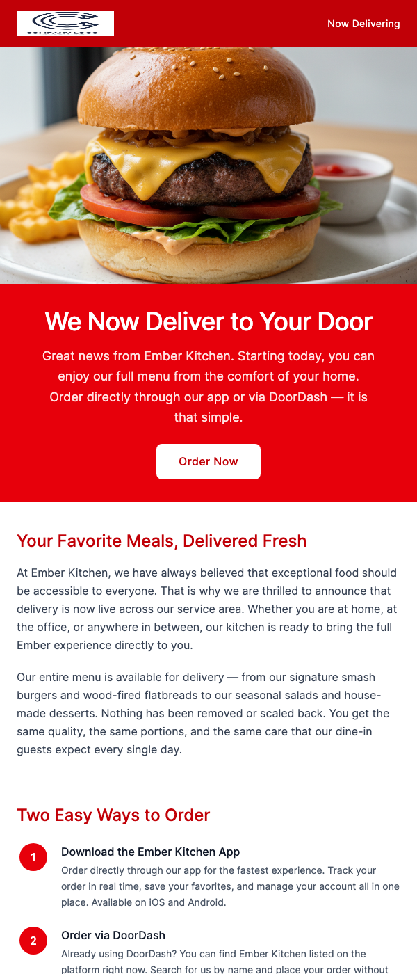 Delivery Now Available – Order From Home