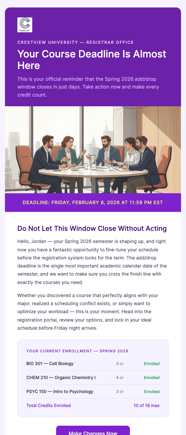 Drop/Add Deadline Reminder – Last Day to Make Changes