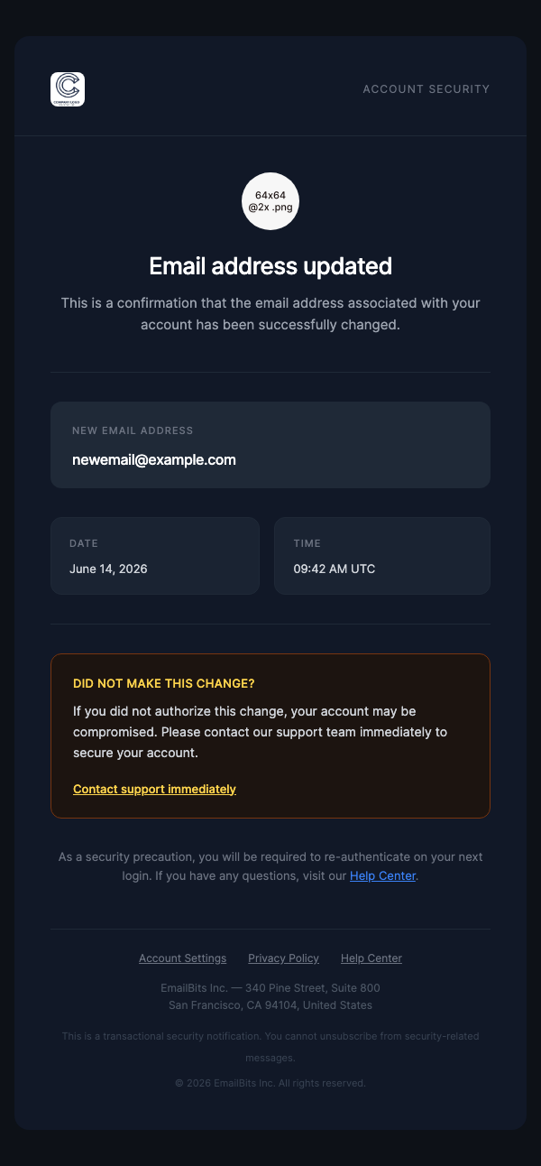 Email Address Changed – Dark