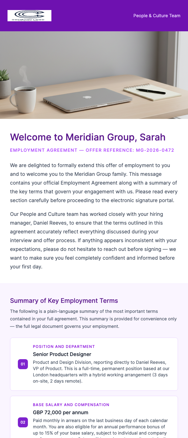 Employment Contract – Ready for Your Review & Signature