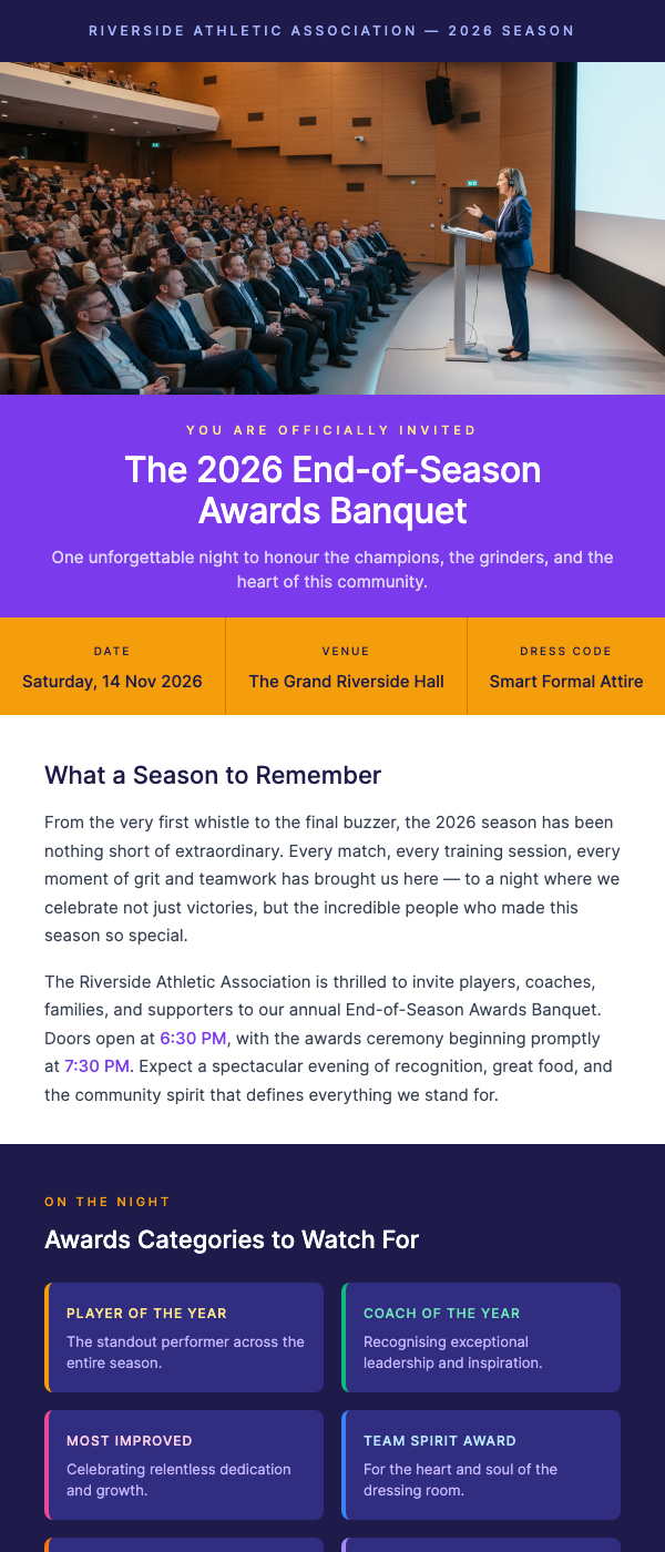 End-of-Season Awards Ceremony Invitation