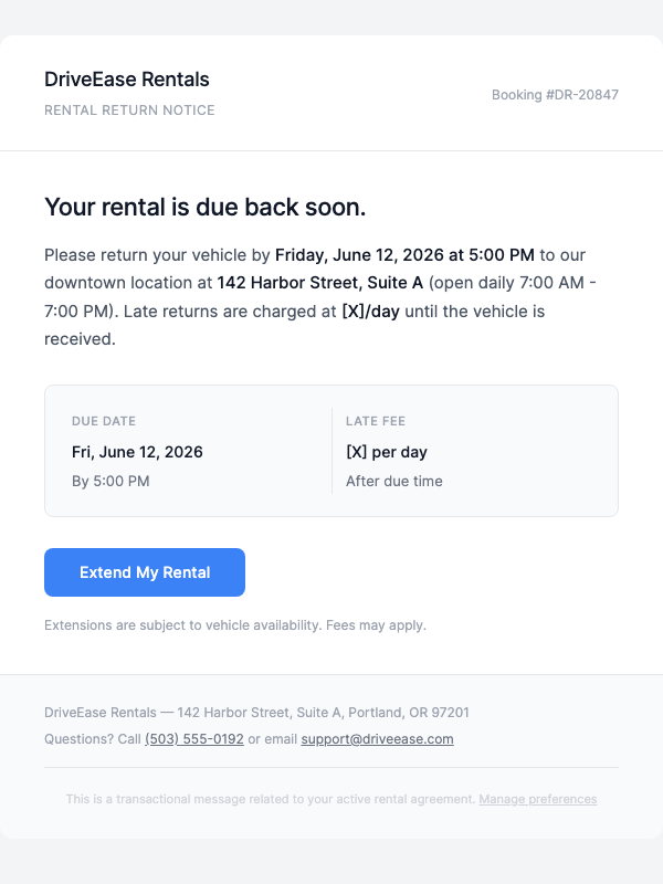 Equipment Return Due in 48 Hours