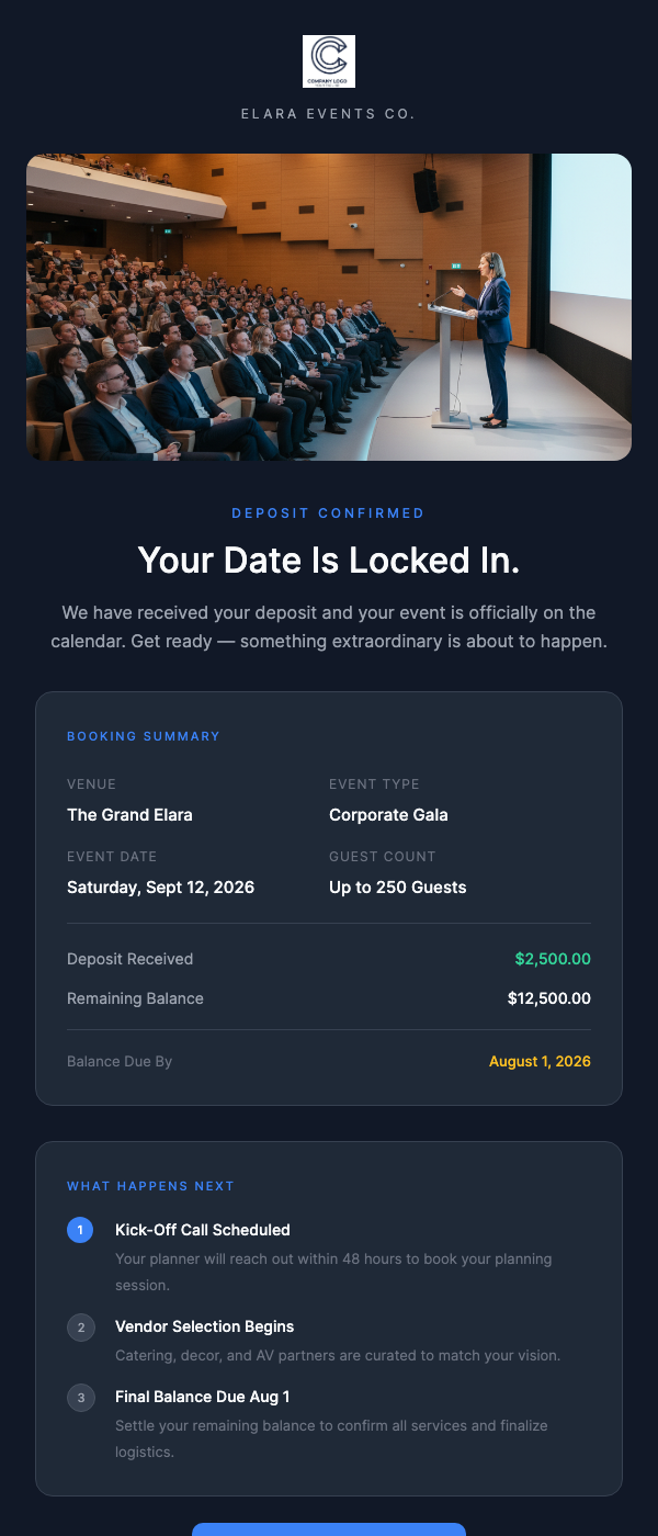 Event Deposit Received – Your Date Is Officially Locked