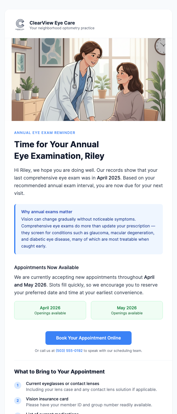 Eye Exam Reminder