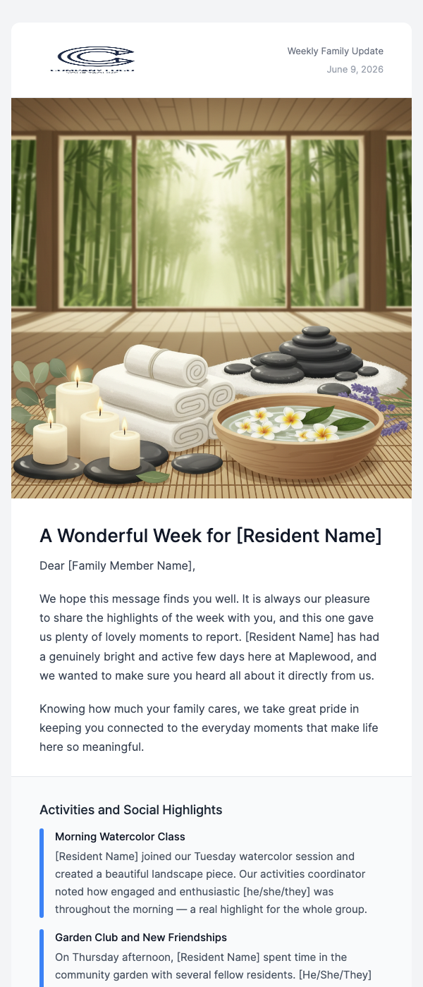 Family Update – Your Loved One Is Thriving