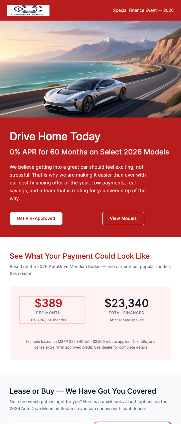 Financing Offer – Lease or Buy at 0% APR