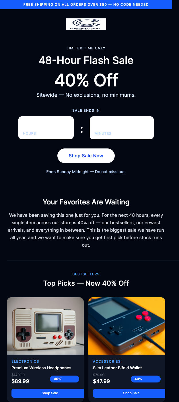 Flash Sale – 48 Hours Only, 40% Off