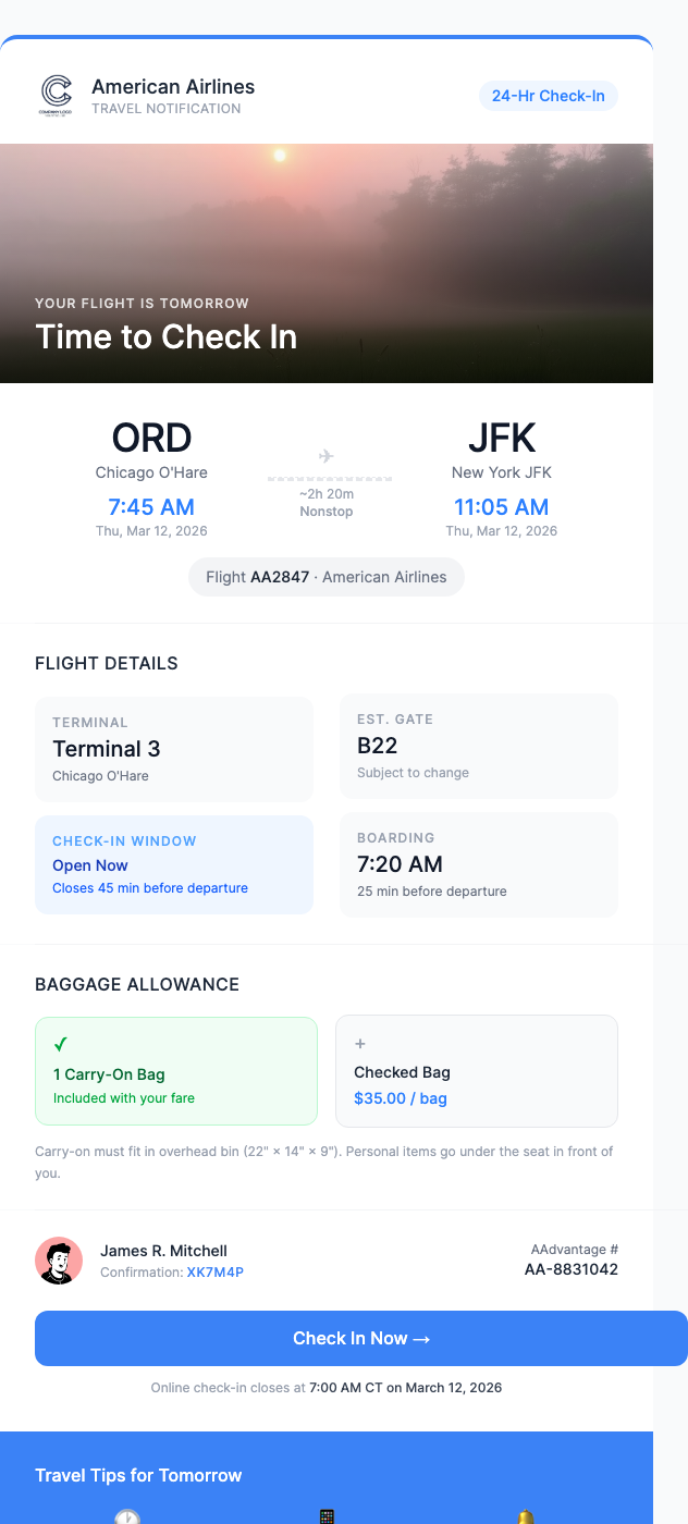 Flight Check-In Reminder