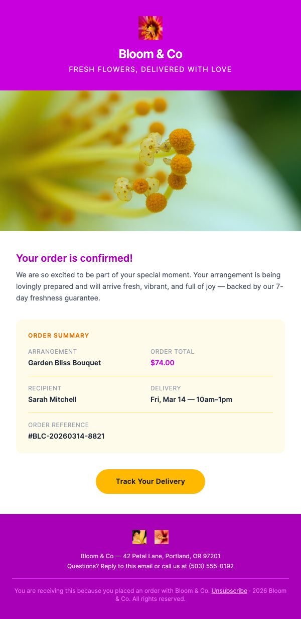 Flower Order Confirmed – Your Arrangement Is Being Made