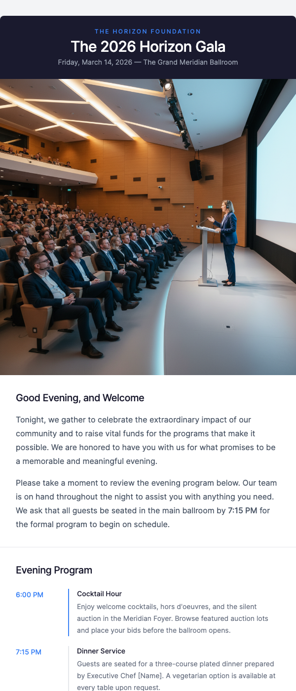 Gala Evening Program – What to Expect Tonight