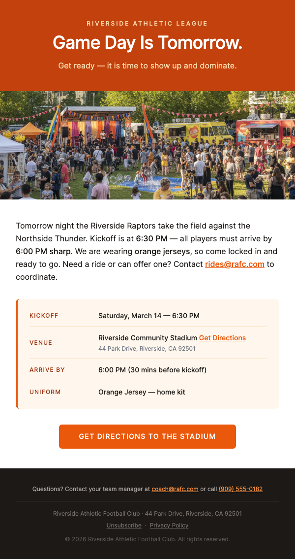 Game Day Tomorrow – Schedule & Directions