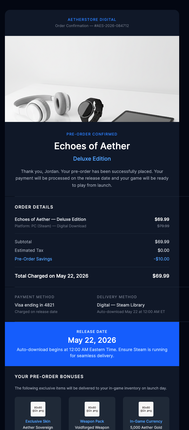 Game Pre-Order Confirmation