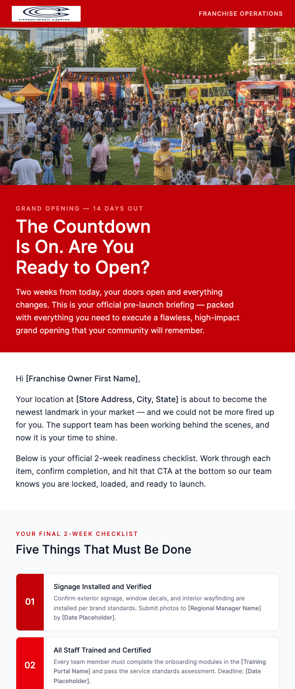 Grand Opening Prep – 2 Weeks Out