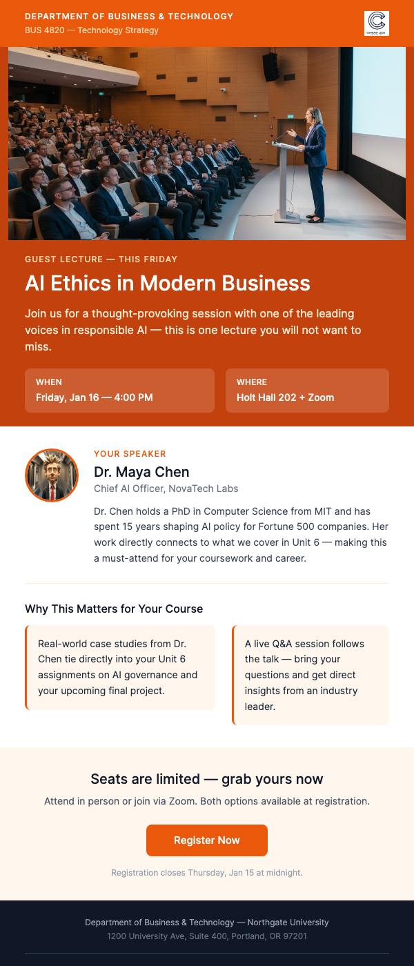 Guest Lecture Announcement – Special Session This Week