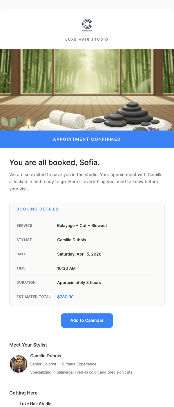 Hair Salon Appointment Confirmation