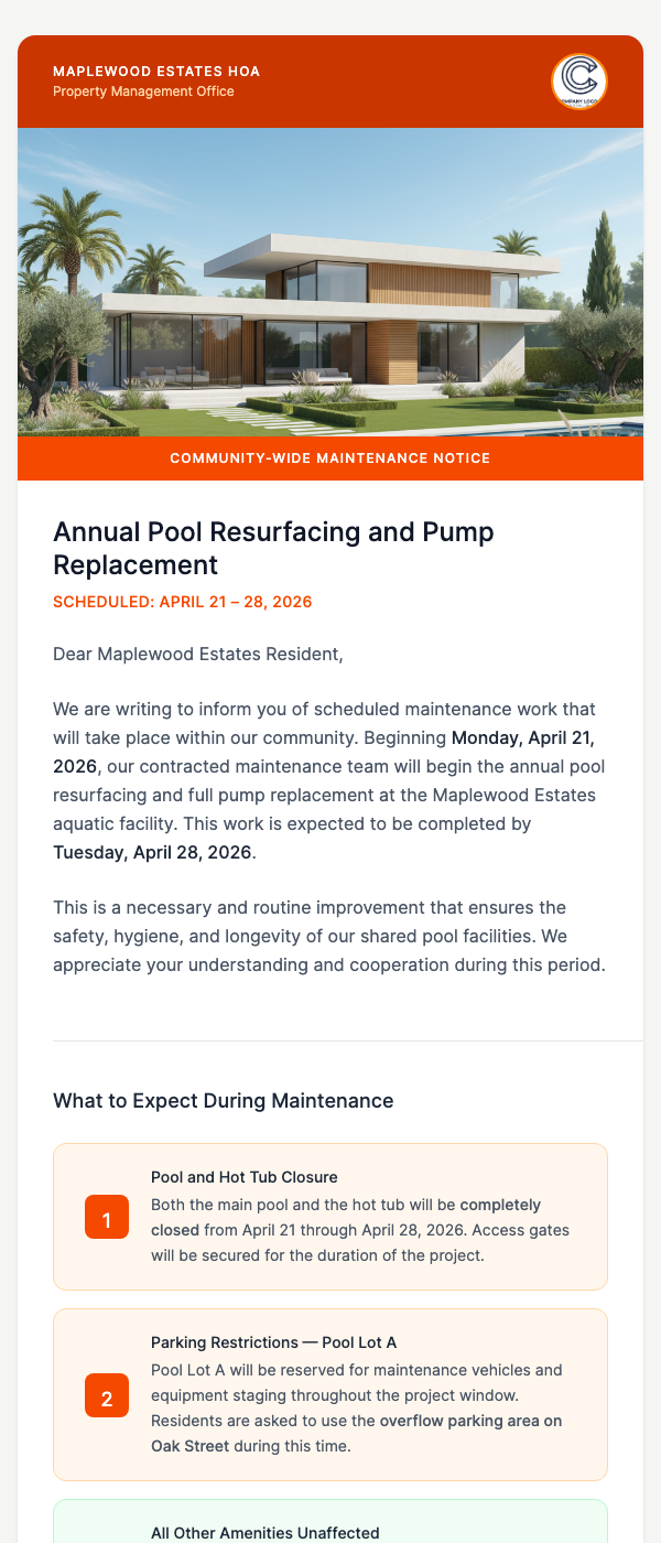 HOA Planned Maintenance Notice